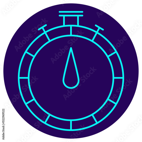 Icon of a stopwatch with a central hand. Vector thin line pictogram on a dark blue circular background. Symbolizes time management, countdown, speed, deadline, and productivity
