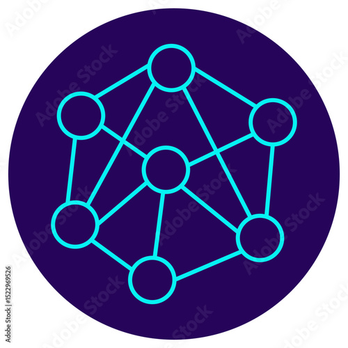 Network connection icon. Vector pictogram with thin lines on a round dark blue background. Minimalistic illustration for digital communication, data sharing, and tech concepts