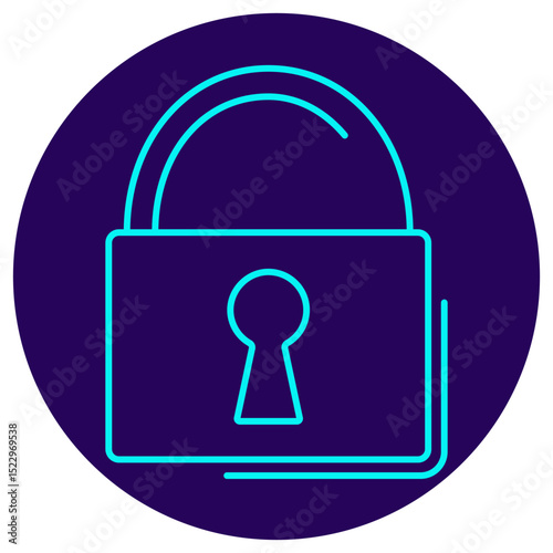 Padlock security icon. Vector illustration with thin lines on a round dark blue background. Minimalistic pictogram for data protection, privacy, encryption, and secure access concepts