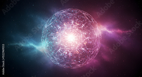 Radiant Celestial Orb A Glowing Sphere in Cosmic Nebula