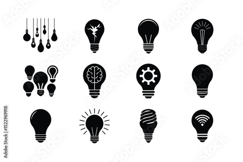 Light Bulb Collections Vector Silhouette for Ideas and Energy Themes