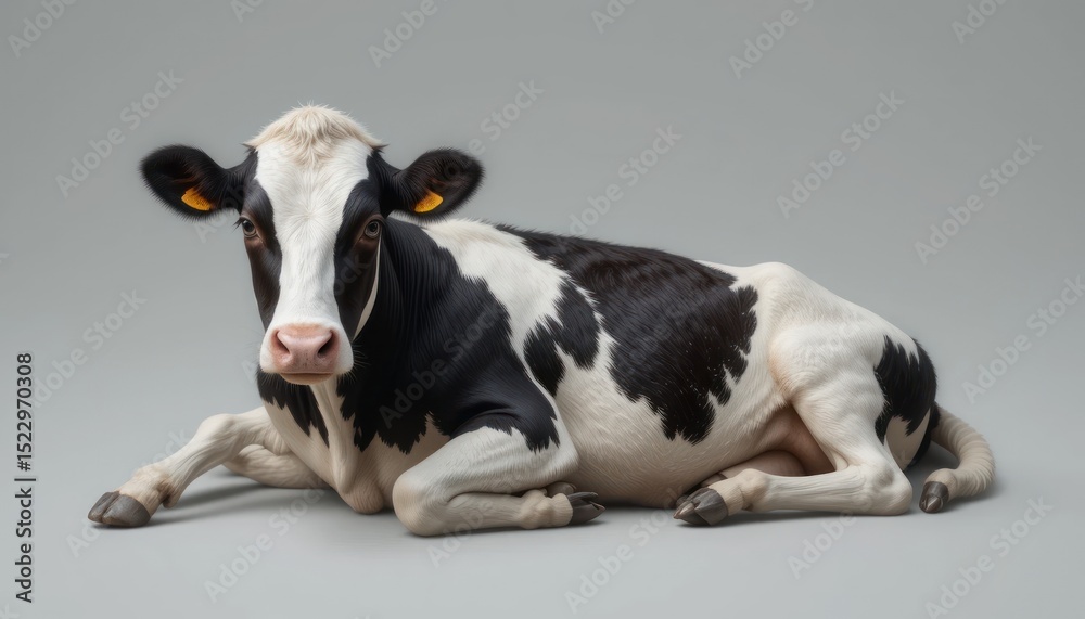 Resting Holstein Cow in a Studio Setting with a Clean Background Resting Holstein Cow in a Studio Setting with a Clean Background