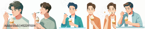 vector of a young man eating vanilla ice cream