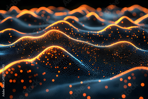 Abstract Dotted Waves with Glowing Particles and Subtle Blue Light
