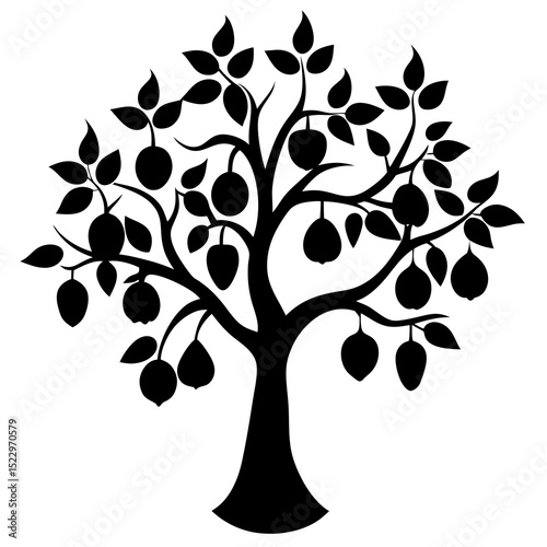 Fruit tree silhouette with hanging fruit