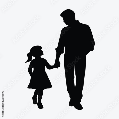 Silhouette of Father and Daughter Holding Hands Walking