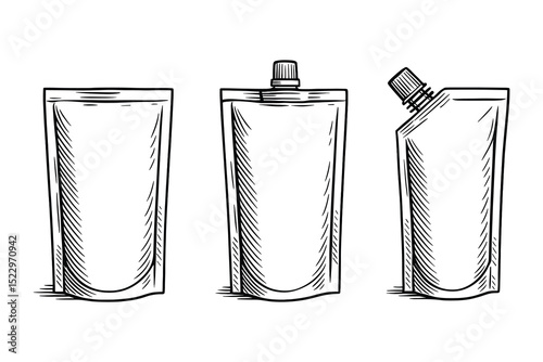 Clean vector mockup set of spout pouches for liquid products. Ideal for packaging design.