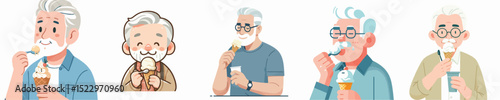 vector of a grandfather eating vanilla ice cream