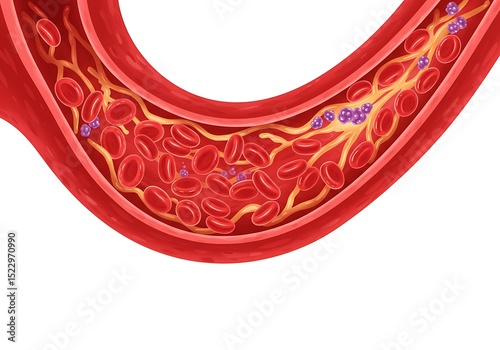 Illustration of blood cells flowing through a vessel