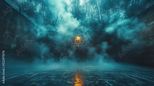 Smoky Basketball Court at Night