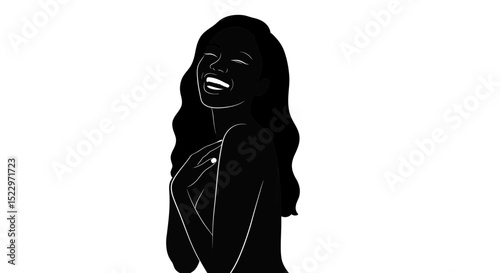 Joyful Beautiful Woman Laughing and Touching Her Smooth Skin - Skincare and Happiness Concept