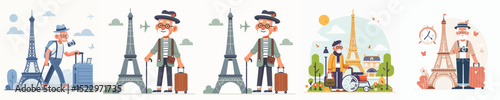 vector of a grandfather on vacation to paris eiffel tower