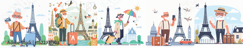 vector of a grandfather on vacation to paris eiffel tower