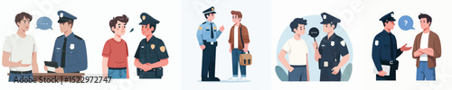 vector of a young man talking to a policeman