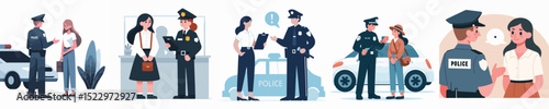 vector of a woman talking to a police officer