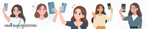 vector of a woman taking a selfie