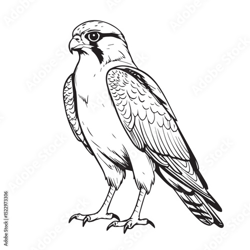 Black and white illustration of a peregrine falcon