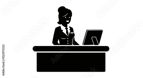 Friendly Female Receptionist Working at Front Desk - Customer Service and Welcome