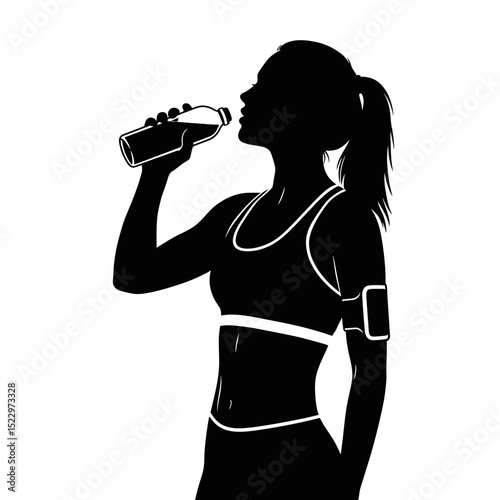 Female Athlete Taking a Refreshing Water Break During Workout - Hydration and Fitness