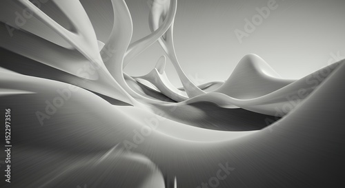 Abstract Monochrome Composition of Flowing, Sculptural Forms and Curves