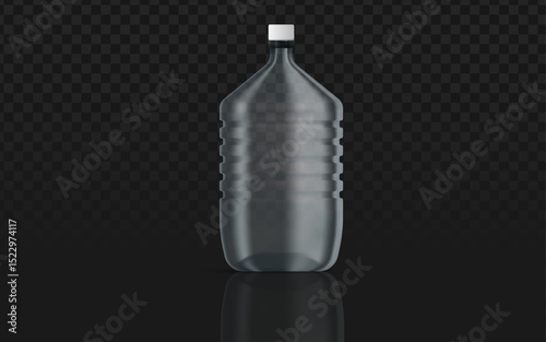 A clear, refillable plastic bottle with a white cap, featuring a sleek, ribbed design. This photorealistic rendering is perfect for showcasing product mockups or promoting hydration.