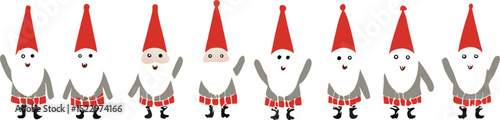 Seven Cheerful Christmas Gnomes with Red Hats and Festive Outfits