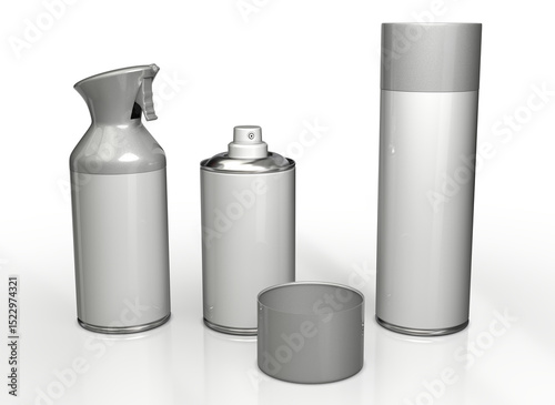Spray bottles of various types with blank labels. 3d illustration transparent background
