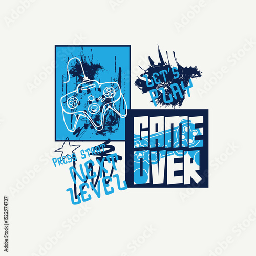 Game Over grunge game pad vector graphic tee street wear.eps