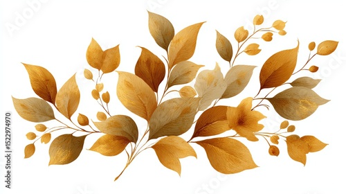 Delicate botanical illustration with golden leaves and branches.