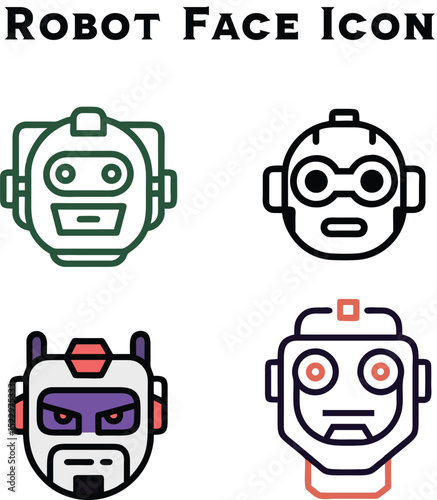 "Robot Face Icon – AI Head, Futuristic Technology, and Digital Assistant Vector"