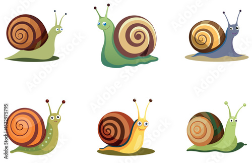 Snails Vector Clipart Cute Flat Snail Illustrations for Nature, Garden, and Kids' Designs