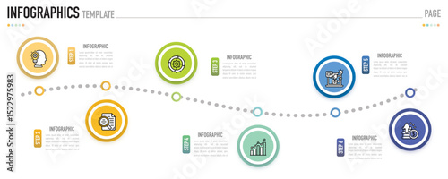 Origami circular infographic template or element with 6 step, process, option, colorful circle, paper cut origami, icons, gradient color, column, funnel for sale slide, minimal modern simple style