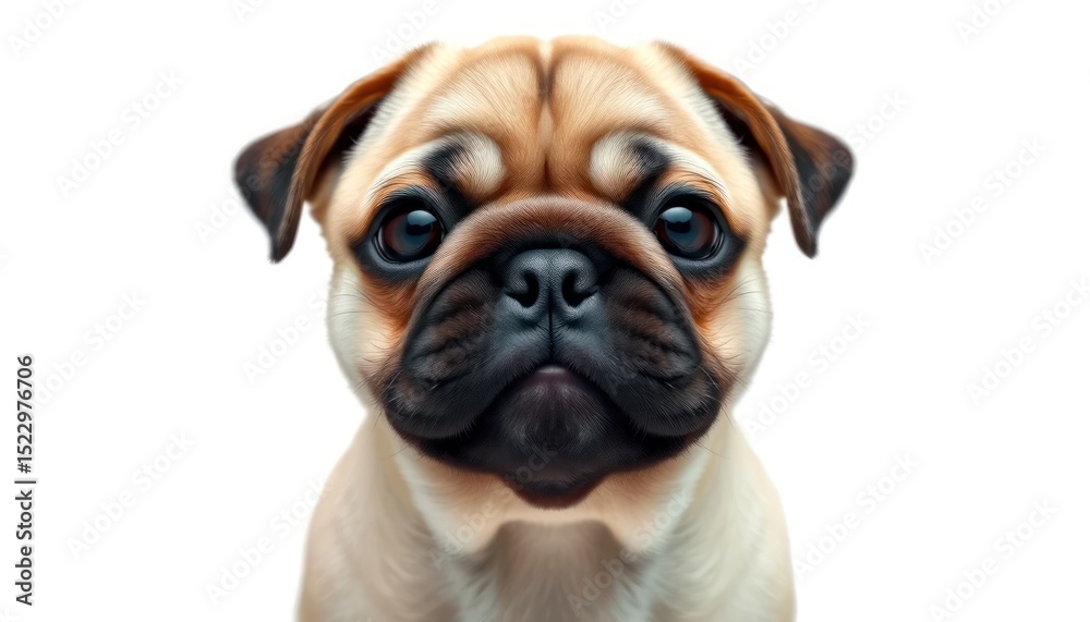 Fototapeta premium Charming fawn pug portrait with its expressive eyes and wrinkled face