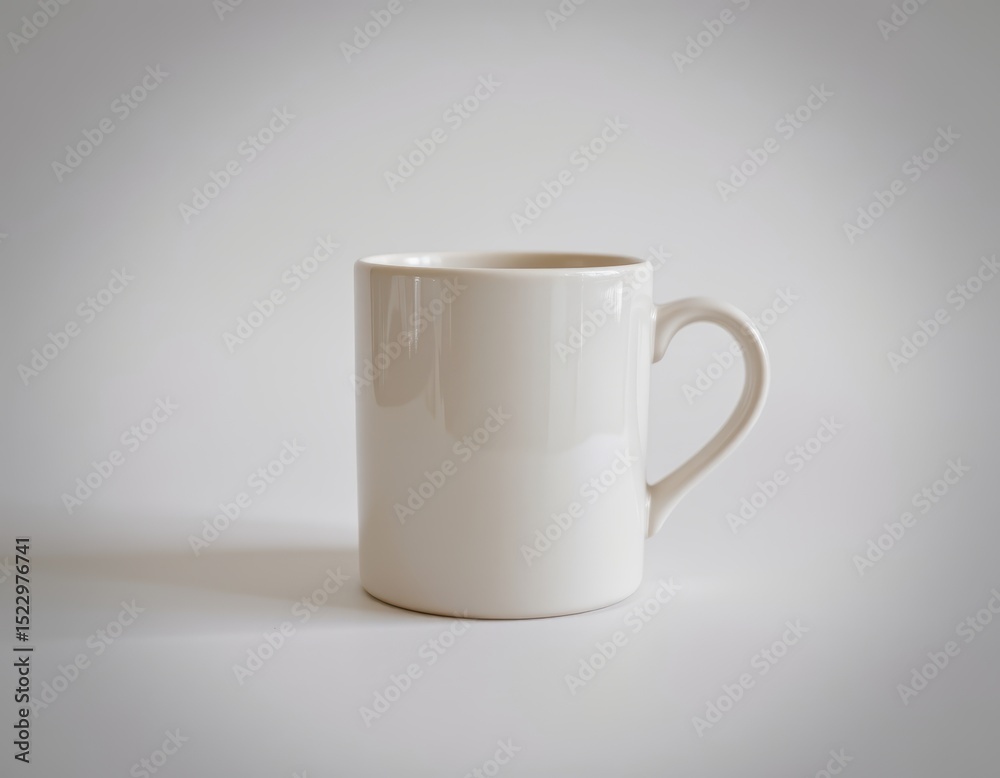 Fototapeta premium Classic white mug on grey background, perfect for mockups and beverage presentations