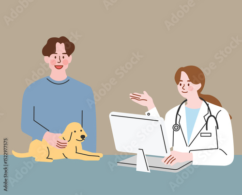 Veterinarian Examining a Dog with Owner