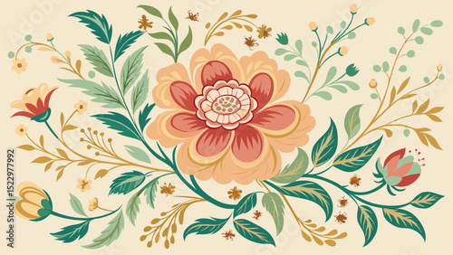 Seamless Floral Pattern with Vintage Lotus and Leaves Design