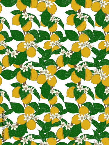 Lemon pattern with leaves and blossoms.