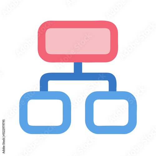 Simple flowchart icon in pastel blue and red