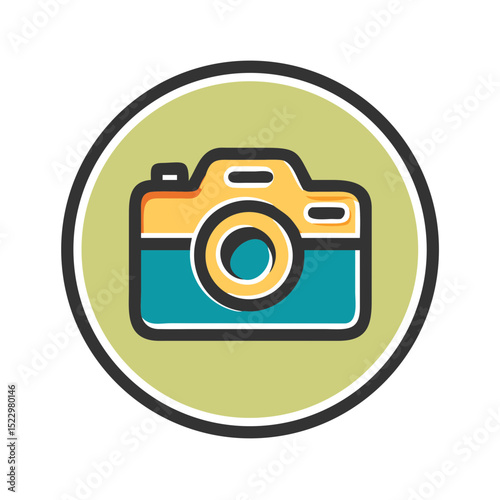Vintage camera icon with olive background