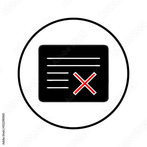 Cancel icon on black form with red X in circle outline