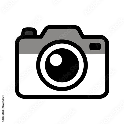 Black and white photo camera icon with bold outline