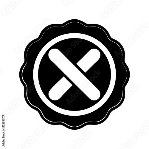 Cancel icon in scalloped black badge design