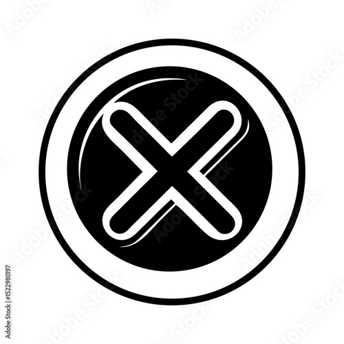 Black and white cancel icon with glossy X mark