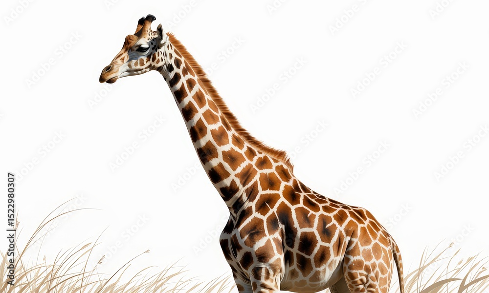 Giraffe profile against grassy background Giraffe profile against grassy background