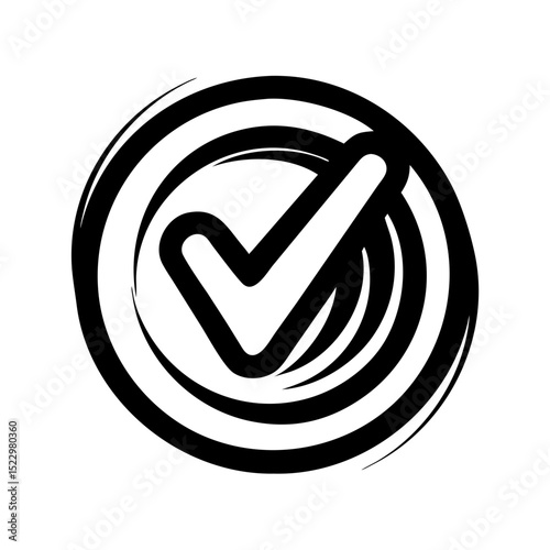 Thick check mark icon in artistic black circle