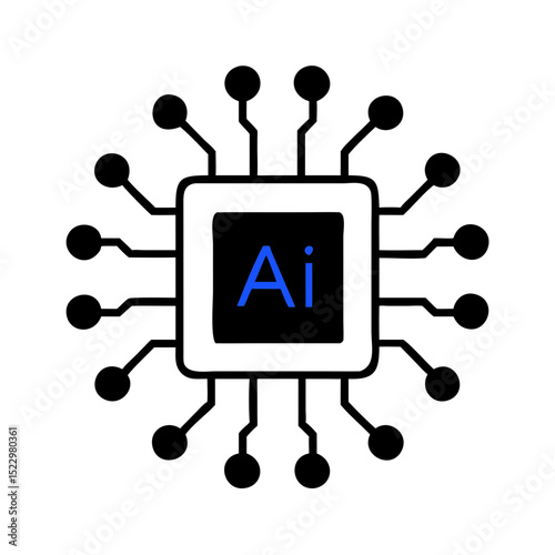 AI microchip icon with black schematic and blue label