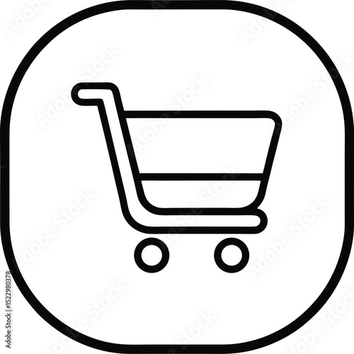Shopping Cart Icon Inside a Rounded App Button vector Line art illustration
