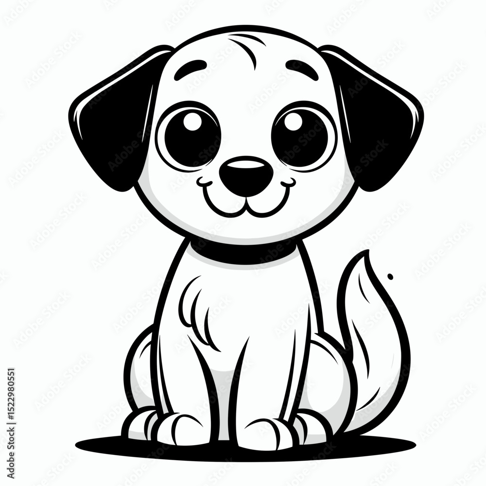 Fototapeta premium Cute dog sitting black and white illustration