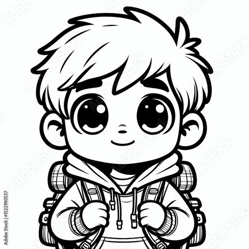 Smiling boy with backpack in cartoon
