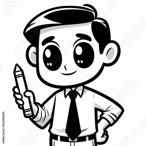 Cartoon boy holding pencil